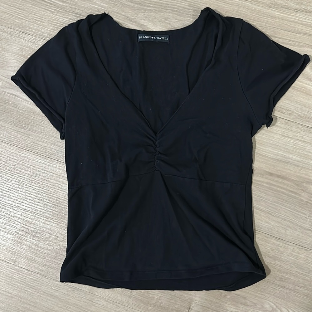 Brandy Melville - Black Cropped V-neck (OS)